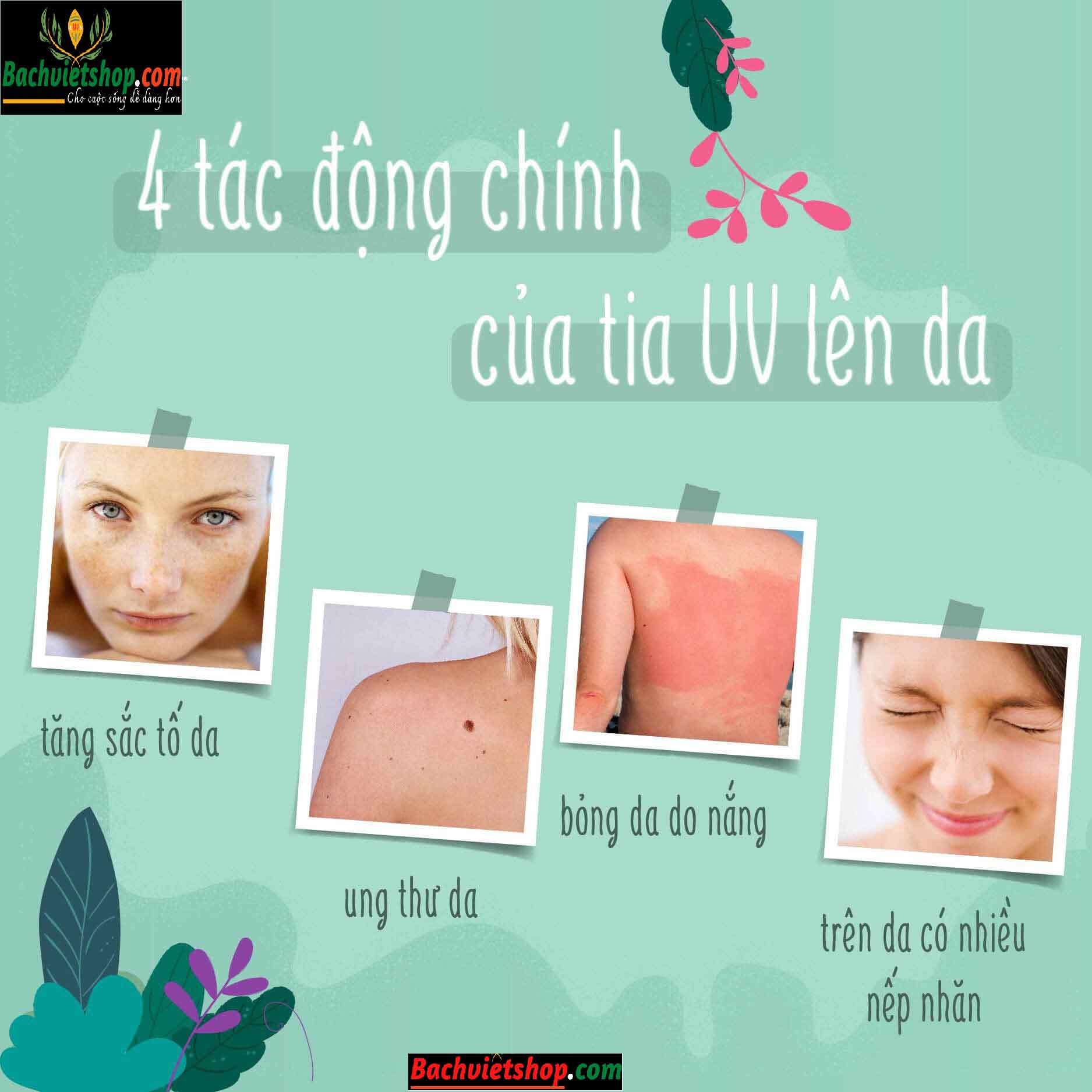 bốn tác động chính của tia UV lên da