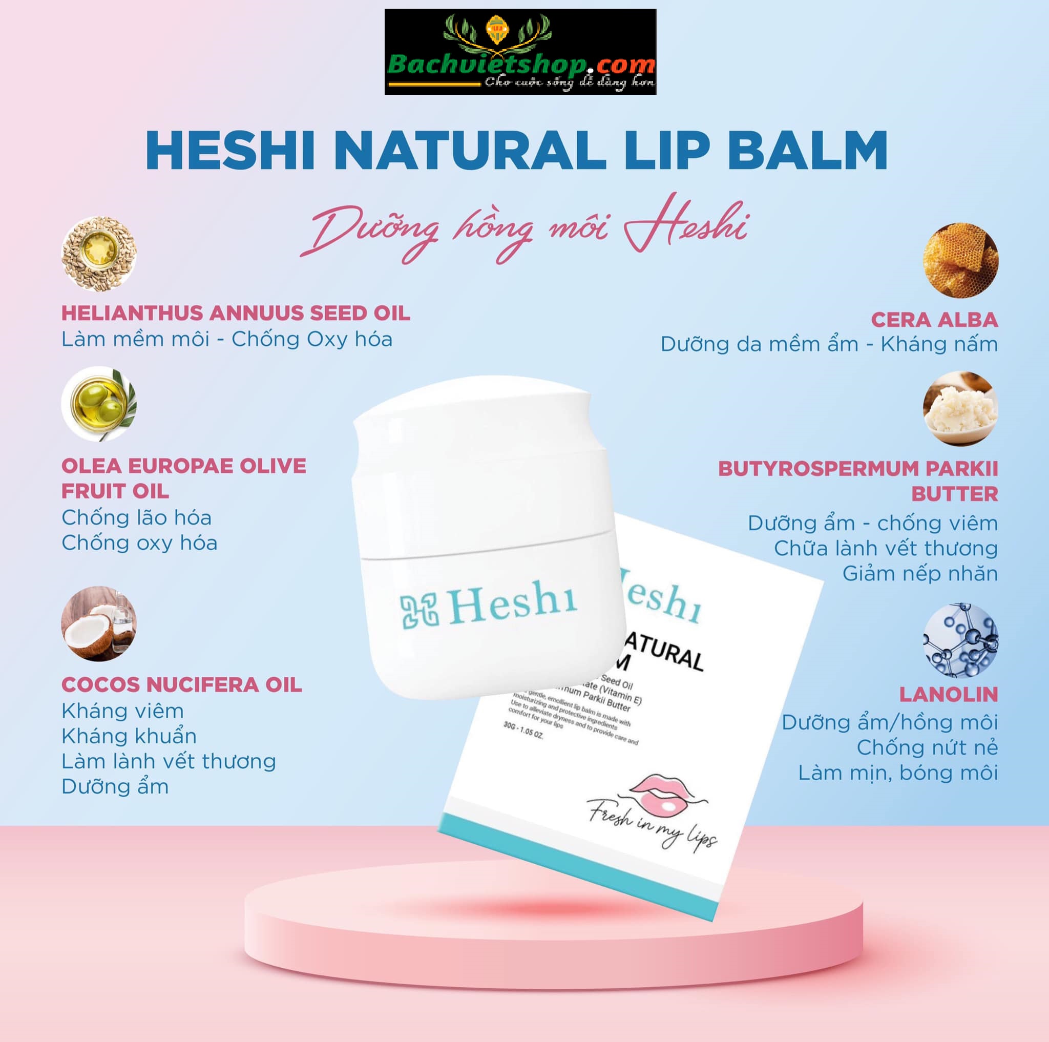 Dưỡng Hồng Môi Heshi Natural Lip Balm phiên bản độc quyền - chăm sóc những đôi môi sau phun xăm