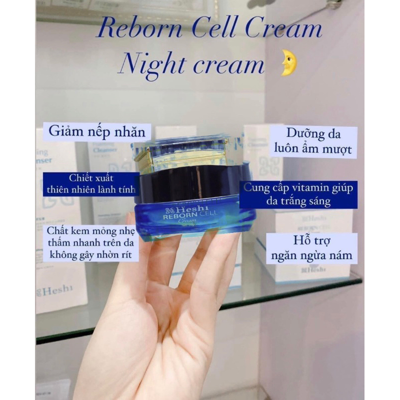 Kem dưỡng đêm Heshi Reborn Cell mang lại hàng loạt lợi ích tuyệt vời cho làn da, ngăn ngừa da bị chảy xệ và tạo cho da một diện mạo mới!