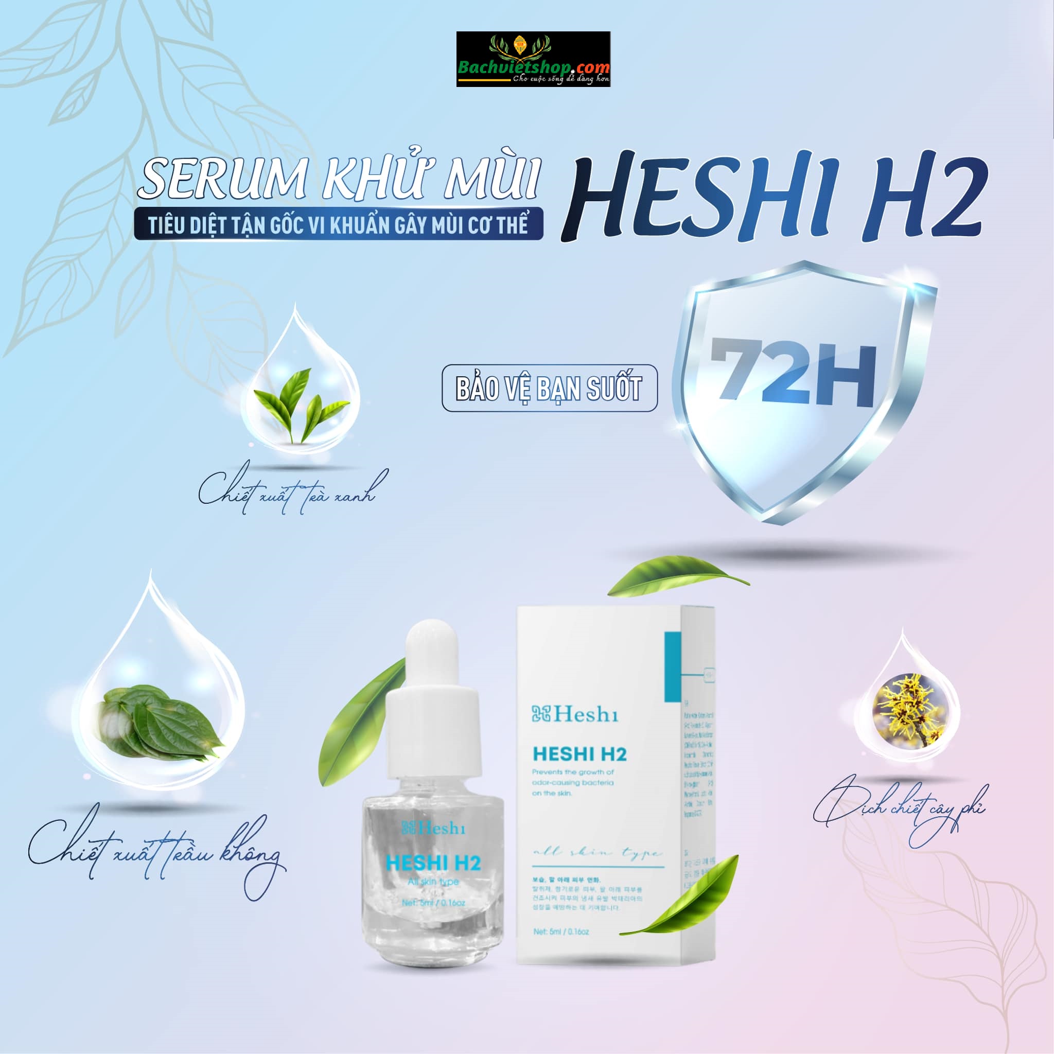 Serum khử mùi cơ thể Heshi H2 chính hãng của Heshi khử mùi hôi vùng da dưới cánh tay, giúp da khô thoáng