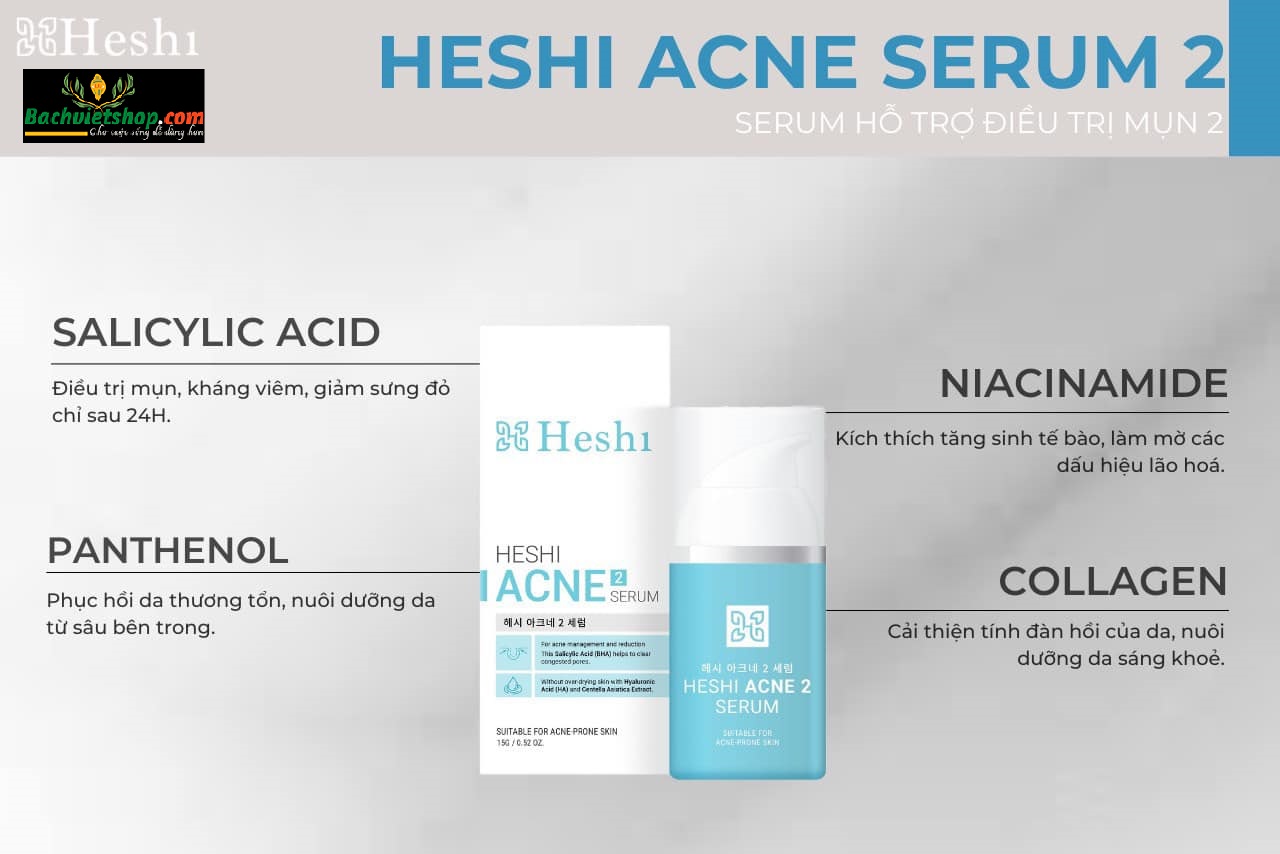  Serum Điều Trị Mụn Dòng 2 Heshi Acne - Là một trong những sản phẩm đình đám nhất hiện nay, được ví như là vị cứu tinh của làn da mụn và da dầu nhạy cảm!
