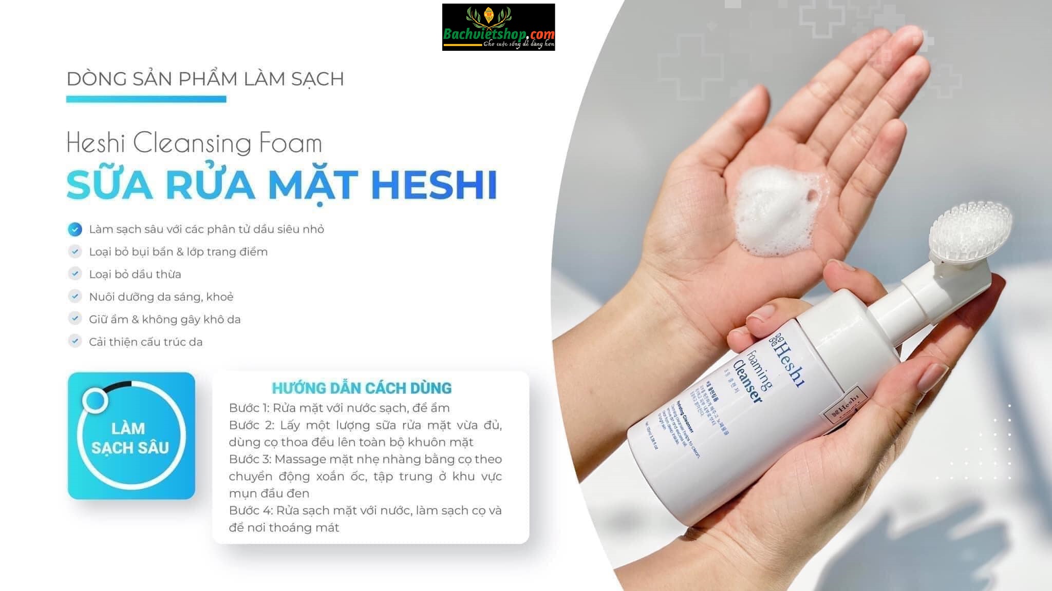  Hướng dẫn cách sử dụng sữa rửa mặt tạo bọt Heshi đúng cách!