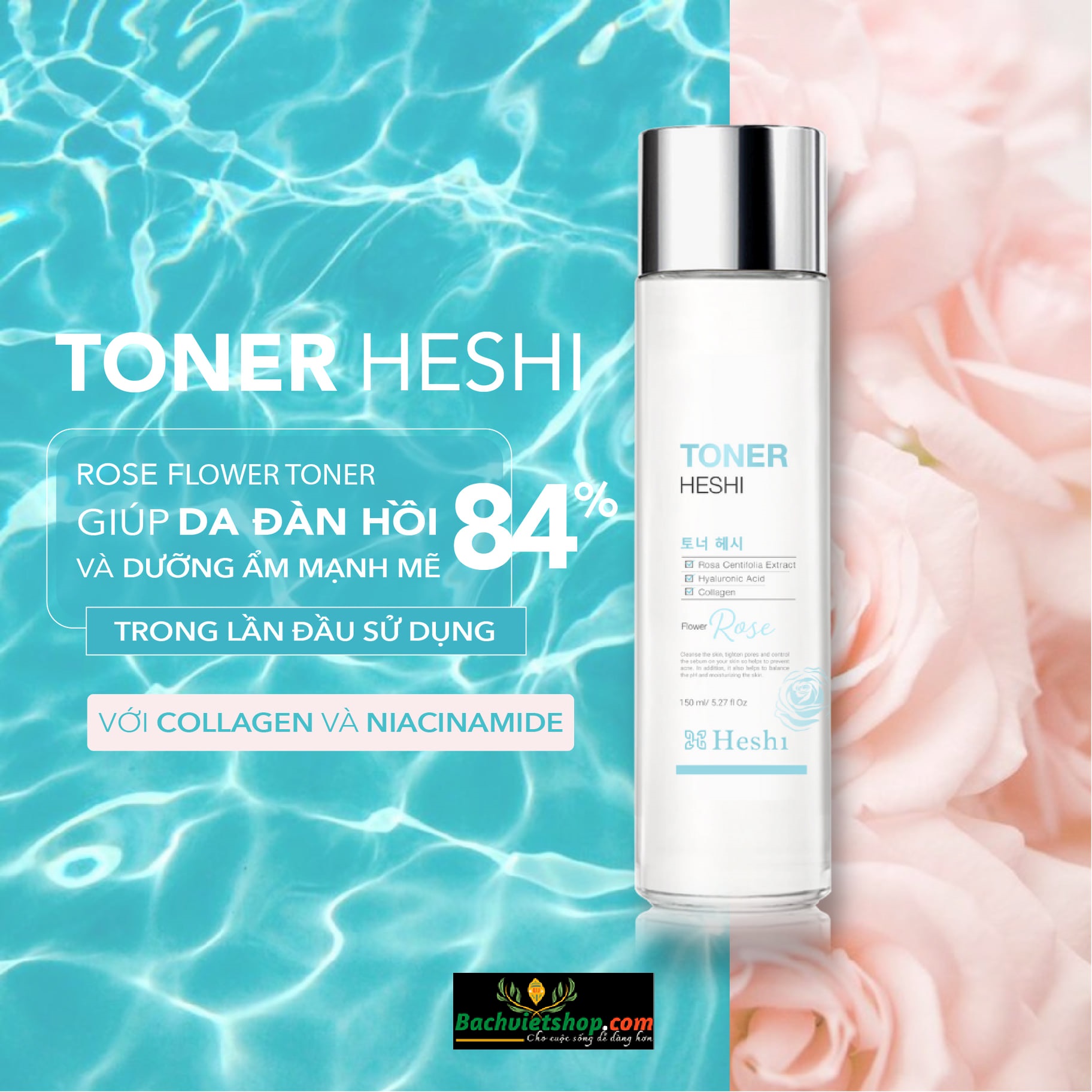 Sử dụng Toner Heshi Flower Rose trong bước skincare giúp làn da nhạy cảm có một độ pH thích hợp, se khít lỗ chân lông & giúp da dày khoẻ!